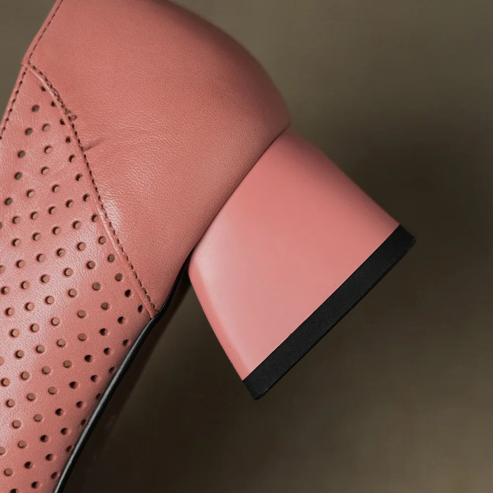 Woman Handmade Genuine Leather Square Head Solid Color Concise Single Shoes Mid Heels Shallow 34-41