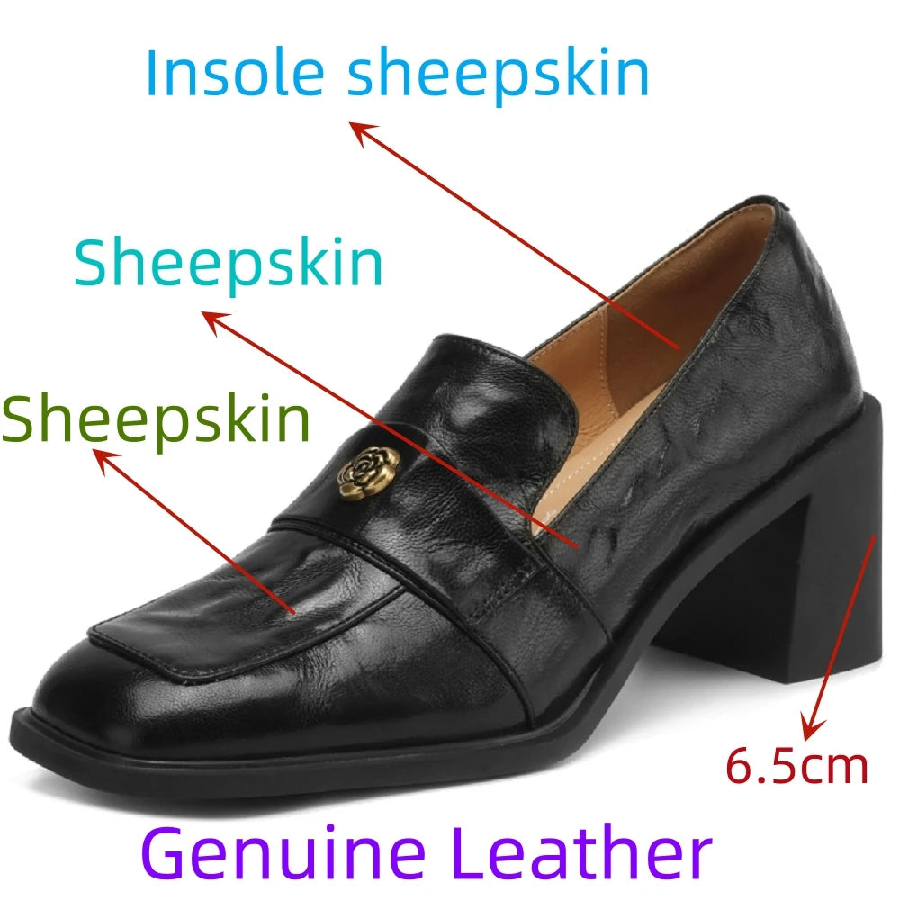 new women's Handmade genuine leather square toe style elegant ladies high heeled dress shoes 34-40