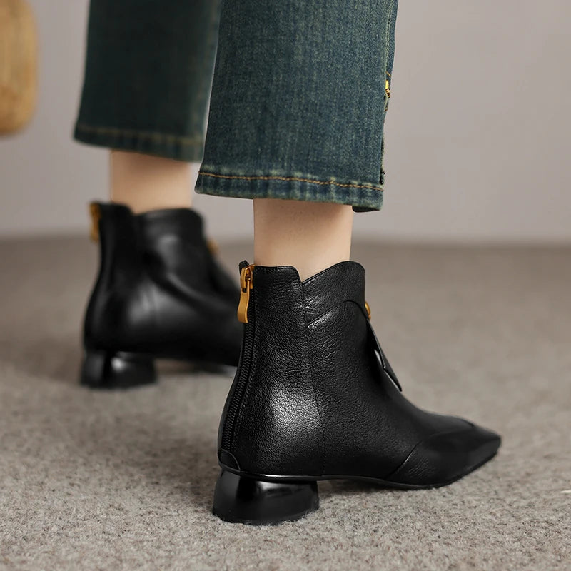 Women's sheepskin bowtie decoration back zip flats autumn ankle boots high quality soft comfortable casual 34-41