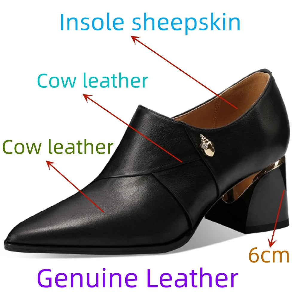 Women Handmade Genuine Leather Pointed Toe High Heel Shoes Lady Classic Office Pumps Sapatos Femininas 33-43