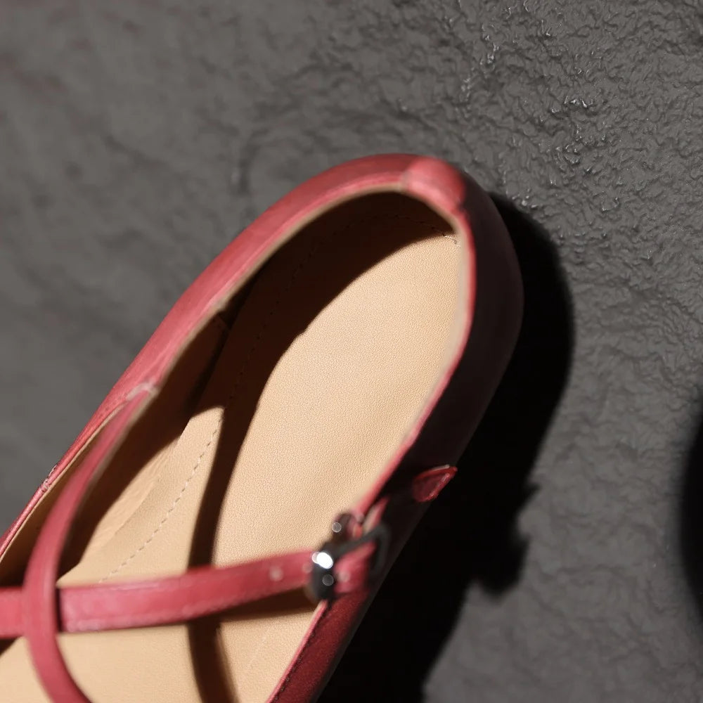 Handmade Genuine Leather Mary Jane Shoe 2cm Low Heeled Women Single Soft Comfortable Shoes Zapatos De Mujer 33-41