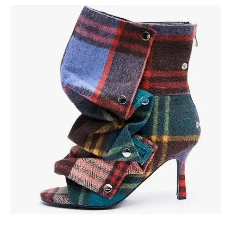 2026 Spring/Summer New Women's Stiletto High Heels Short Boots with Back Zipper Fold Middle Leg Boots Fish Mouth Cool Boots