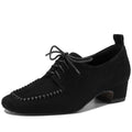 Women's natural suede leather square toe lace-up flats oxfords high quality soft comfortable casual female 34-40