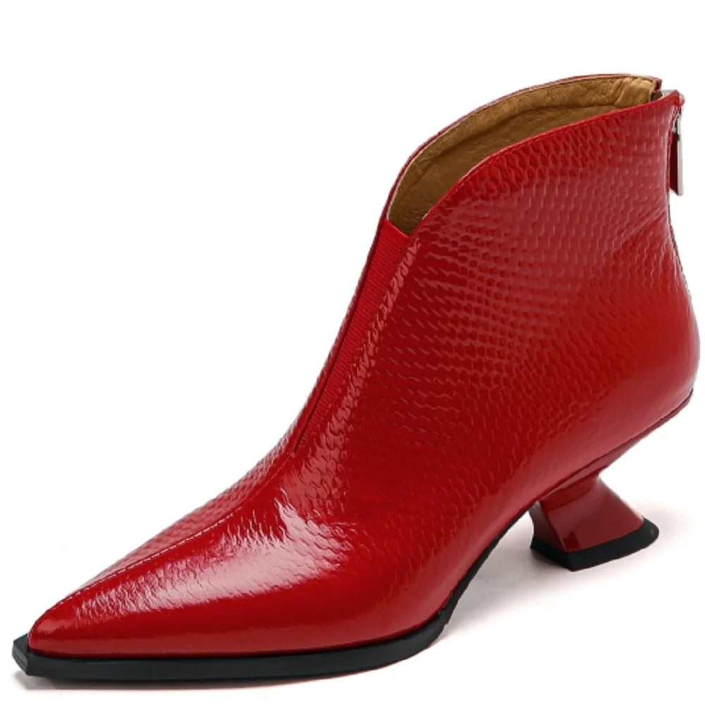 New Handmade Brand Genuine Leather Pointed Toe Winter  Modern Boots Mid Heels Beauty Lady Dance Party Sexy 33-40