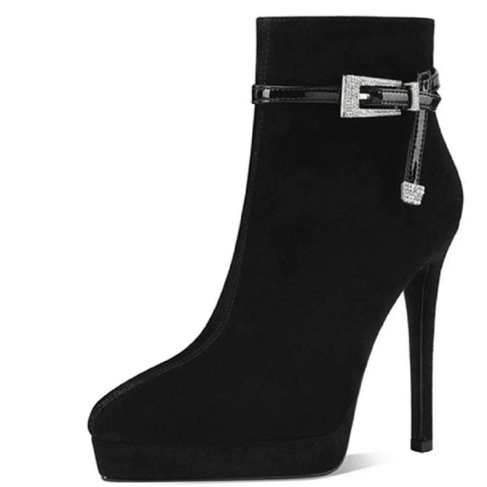 Women Handmade Genuine Leather Ankle Boots Pointed Toe Thin High Heels Short Boots Zip Ladies Shoes 33-40