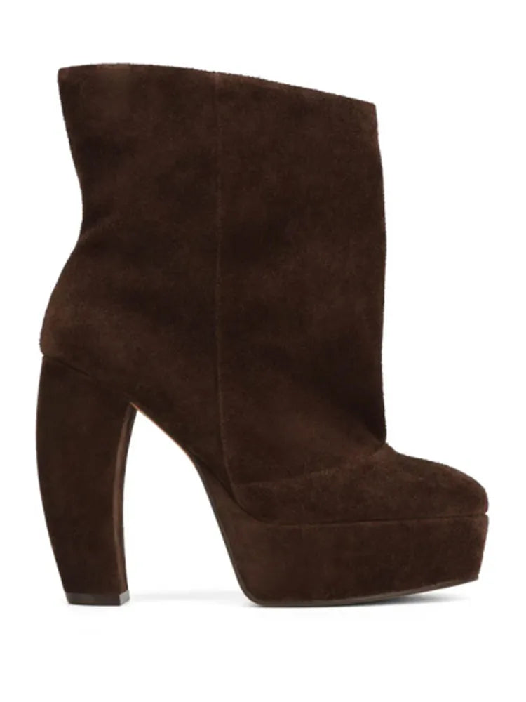 2026 Autumn/Winter New Coarse High Heels Short Boots Round Head Fashion Thick Bottom Women's Large Medium Boots