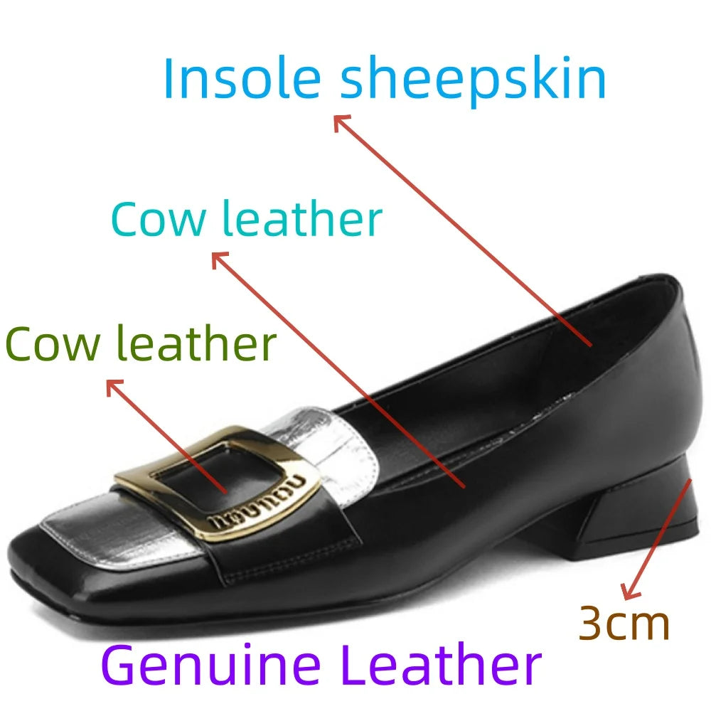 Women's Handmade Genuine Leather Commute Professional Work Shoes Stand Long Time Not Tired Mid Heel Soft Bottom