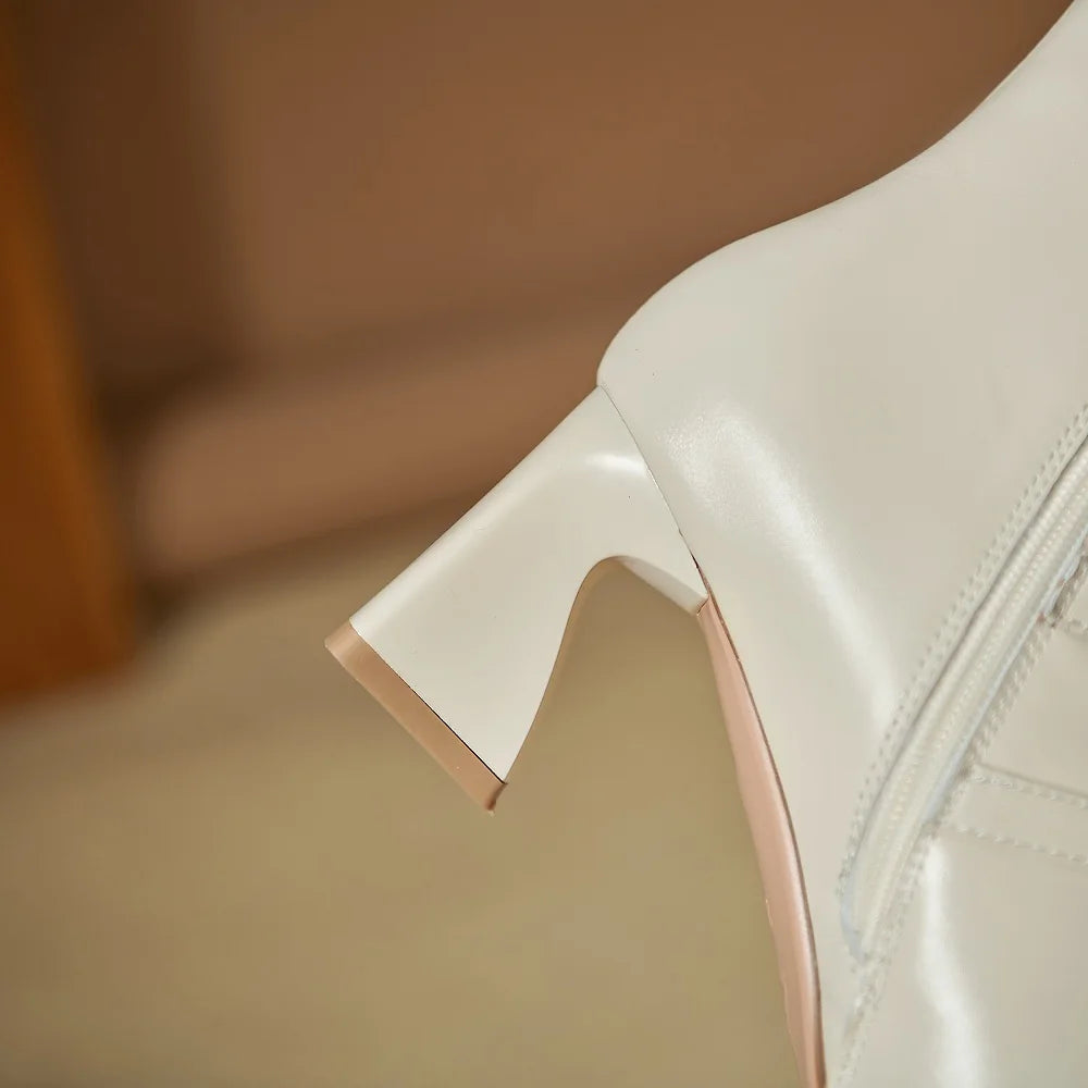 Handmade Genuine Leather Soft comfortable Style Women Pointed Toe Ankle Boots 6.5cm Heel Zip Party Shoes 33-40