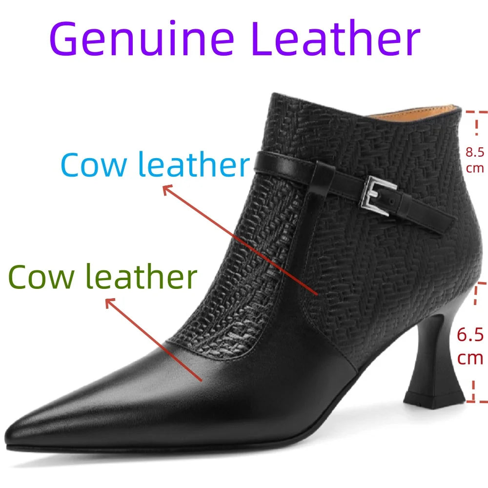 Women's Handmade Genuine Leather Soft and comfortable Short Boots New High-heeled Banquet Shoes 34-40