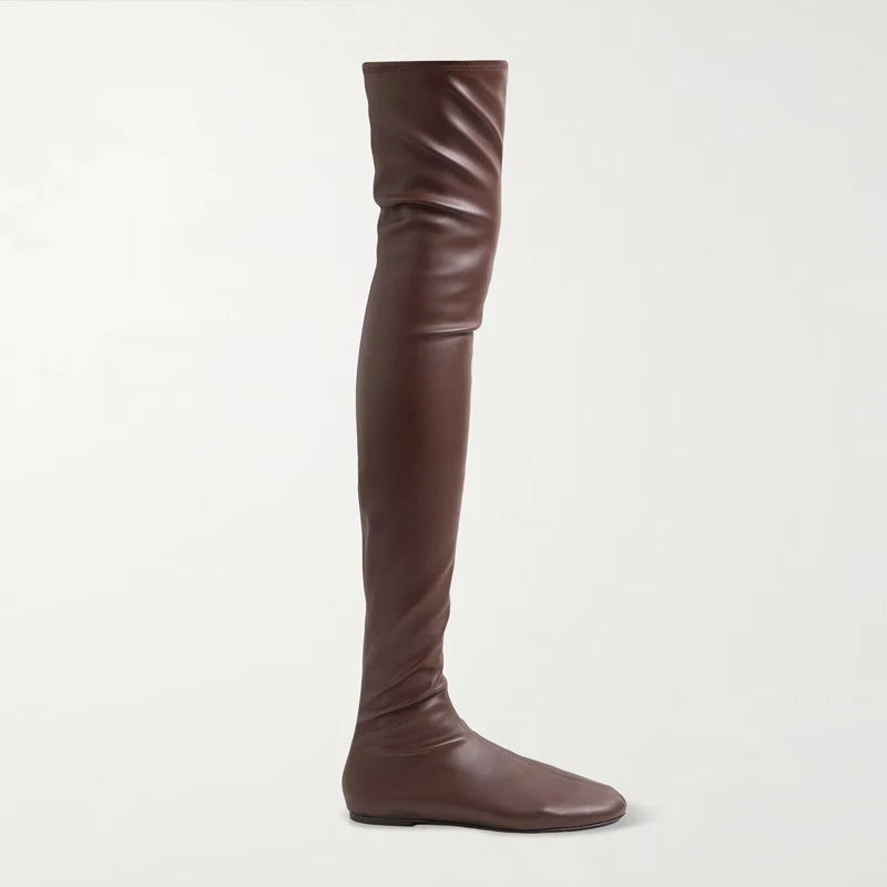 Autumn and Winter Fashion Women's Flat Knee Over Women's Boots Round Head Elastic Boots Women's 34-46 Large Thigh Boots