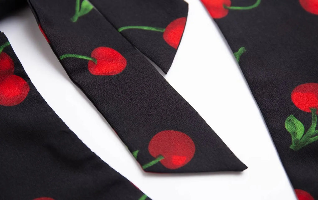 2026 Autumn New European And American Style French Leaky Back Retro Cherry Print Halter Dress Street Style Women's Floral Skirt