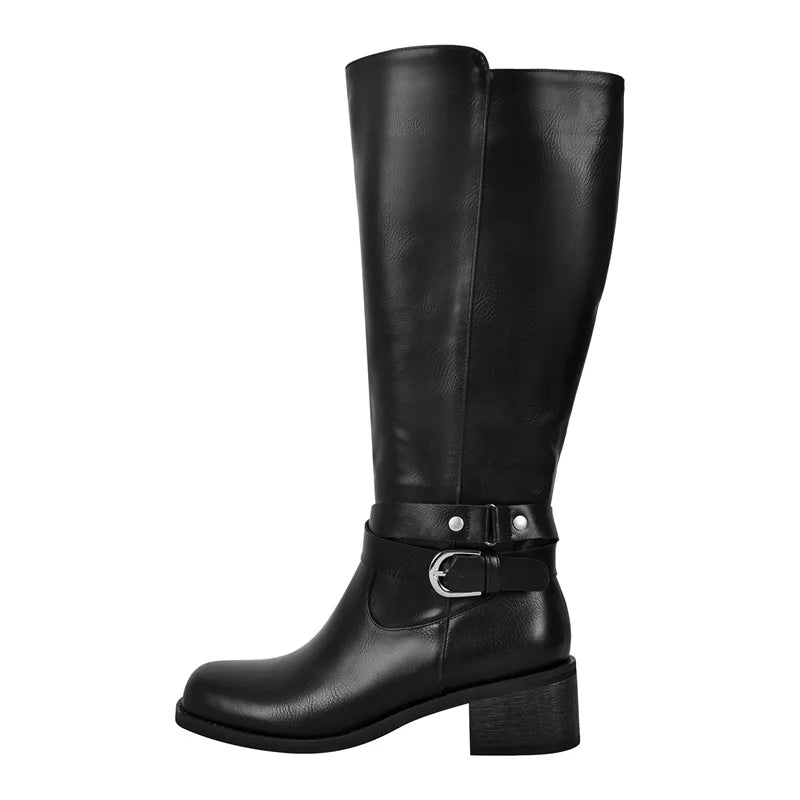 Onlymaker Women  Knee High Boots Heeled  Fashion Winter Gothic Matte Motorcycle Boots