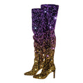 Onlymaker Women Glittery Over The Knee Boots Gradient Color Sequins Pointed Toe Stiletto Female Boots
