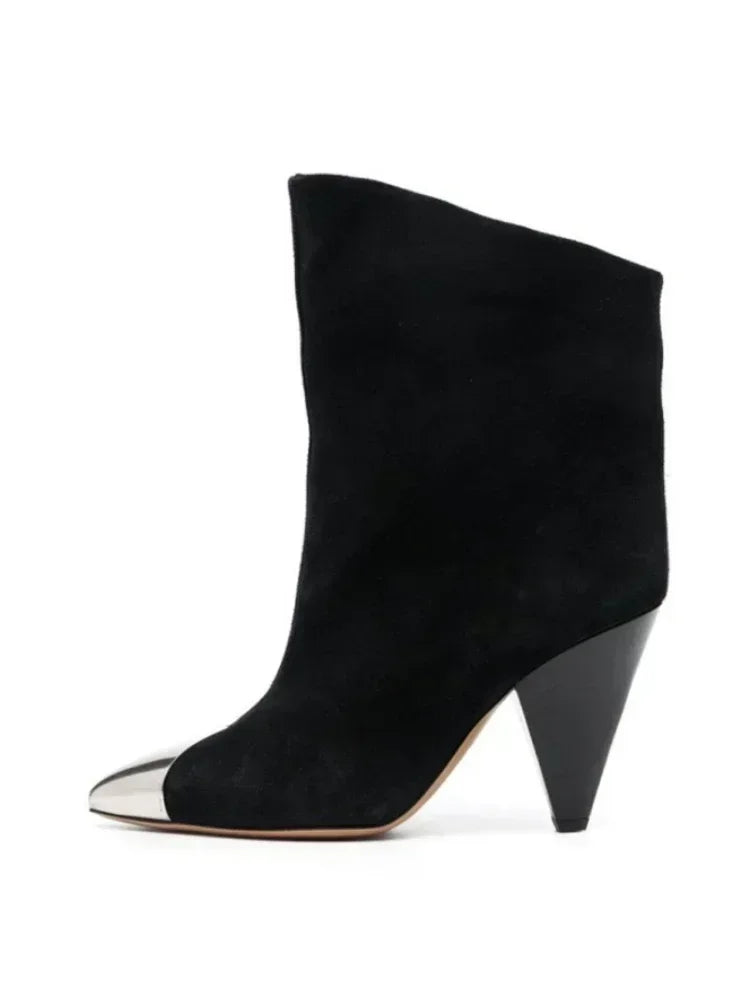 2026 European and American New Pointed Women's Short Boots with Conical High Heels Fashion 34-45 Size Large Women's Long Boots