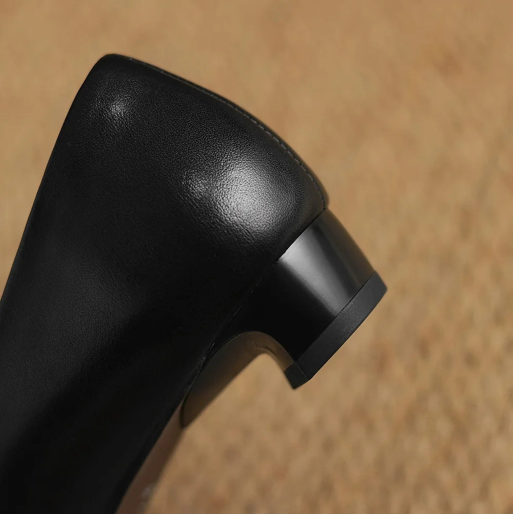 women Handmade Brand Genuine leather Mid heel square toe slip-on Mary Jane Mid Hell elegant ladies shoes 34-41