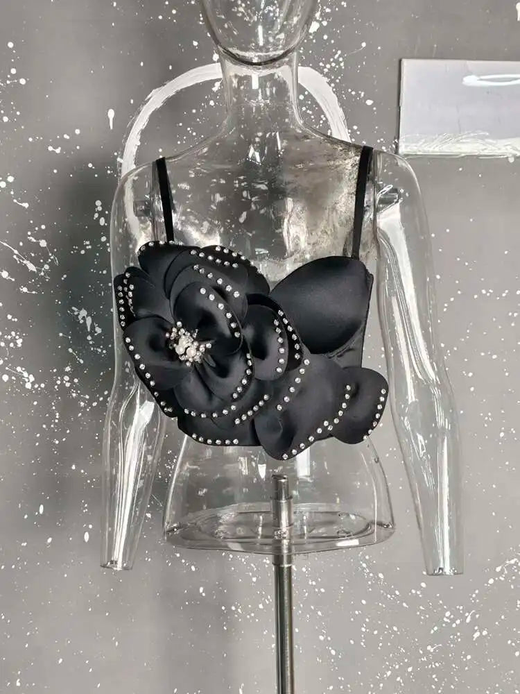 Women's Fashion High End Big Flower Bead Sweet Camisole Trendy Solid Color Sling Female 2025 Spring New Items 11A02254