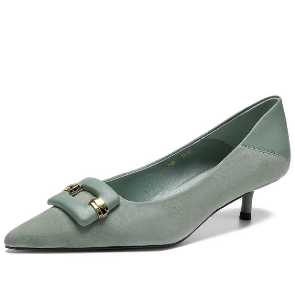 Women's Handmade Genuine leather thin high heel pointed toe elegant ladies Mid heeled dress shoes 34-40