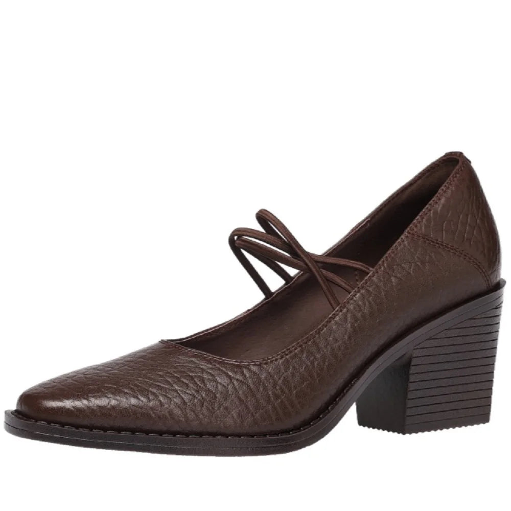 Handmade Genuine Leather Soft comfortable Elastic band Mary Jane Shoes Casual Thick Heel Square Head Upgraded