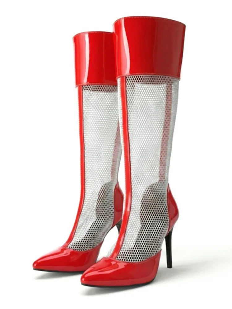 2026 Spring/Summer Women's Stiletto High Heels Mesh Strap Cool Boots Pointed New Style 34-48 Large Short Boots