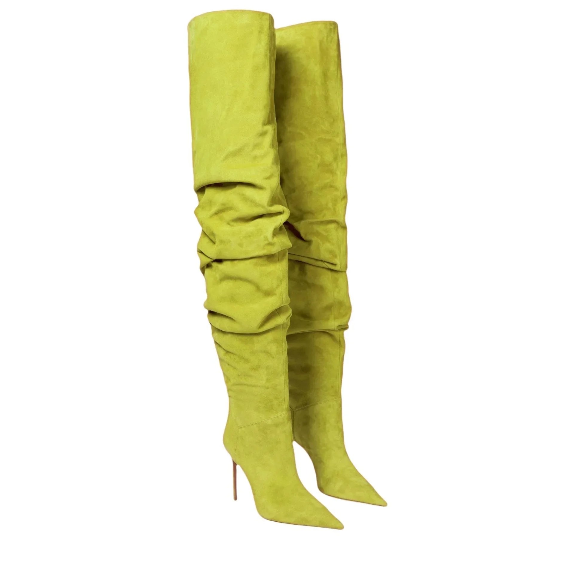 Fashion Pointed High Heels Thigh Boots Autumn and Winter Sexy Over The Knee Suede Women's Pile Boots