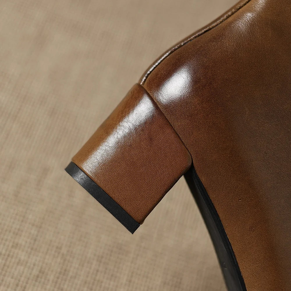 New Women Handmade Genuine Leather Soft comfortable High Heels Ankle Boots Square Toe Short Elegant Short 34-40