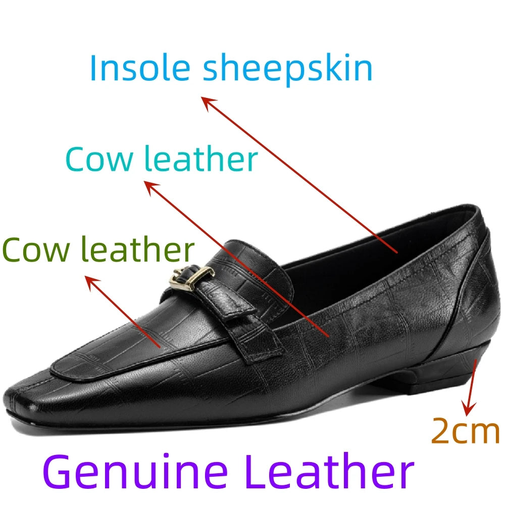 New Handmade Genuine Leather Women Loafers Shoes Oxford Square Toe Square Low Heel Modern Ladies Shoes 34-40