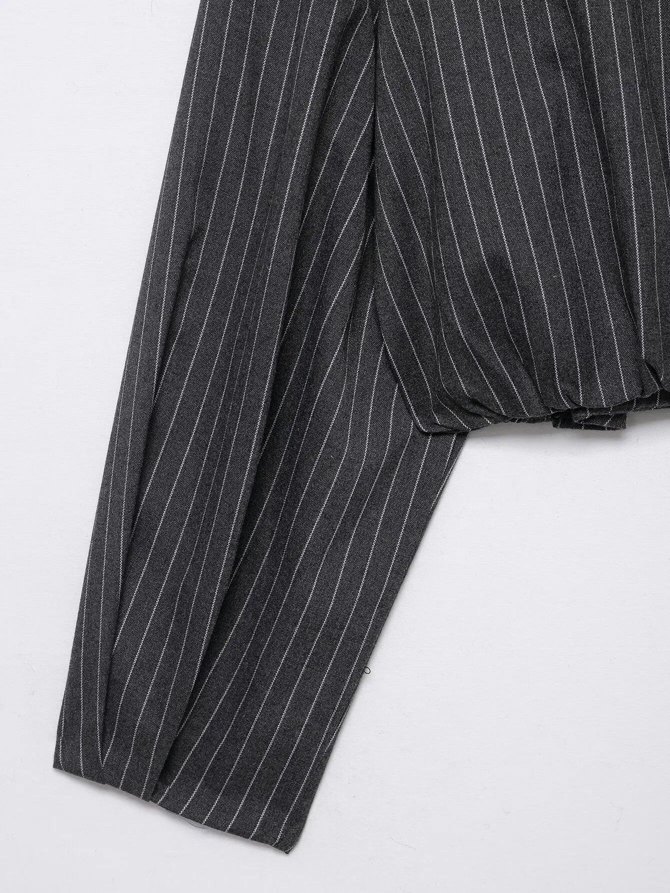 Women Striped Cropped Bomber Jacket Turn-down Collar Spring Summer Short Coat Outerwear