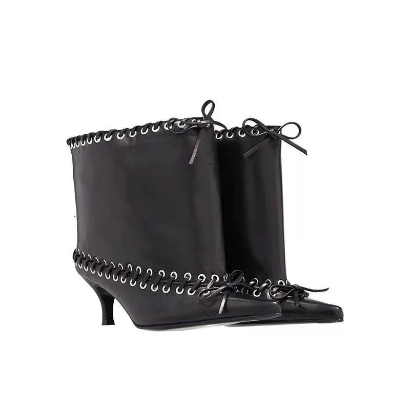 2026 Women's New Slim Fit High Heels, Wide Waist Short Boots, Autumn and Winter Pointed Knee High Boots