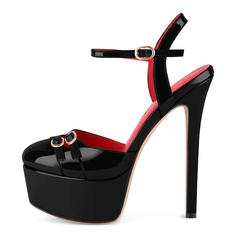 Womens Round Toe Platform Slingback Ankle Lace-up Pumps Big Size Fashion Party Dress Sexy Heels