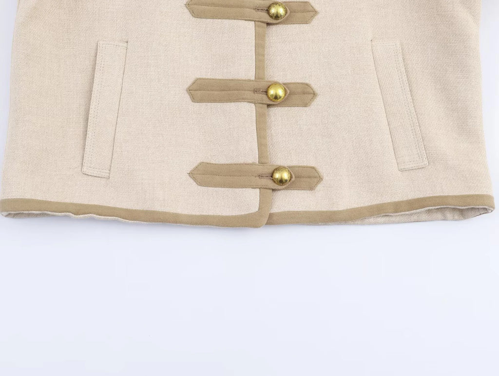 2025 winter new women's casual temperament simple long sleeved padded shoulder rope buttoned jacket