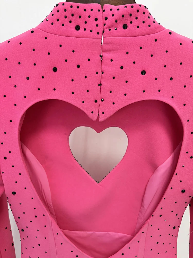 STREET Newest Fashion 2026 Designer Party Vestido Women's Heart Shaped Hollowed Out Backless  Diamonds Long Maxi Dress