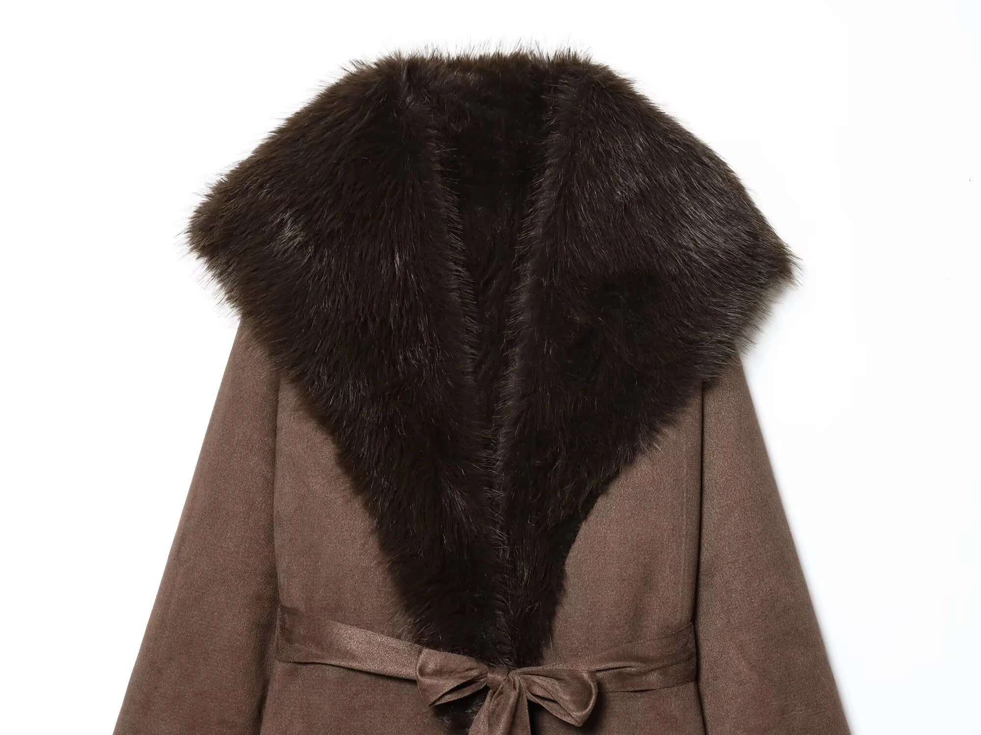 European and American style 2025 winter new product women's clothing artificial fur effect belt long coat jacket