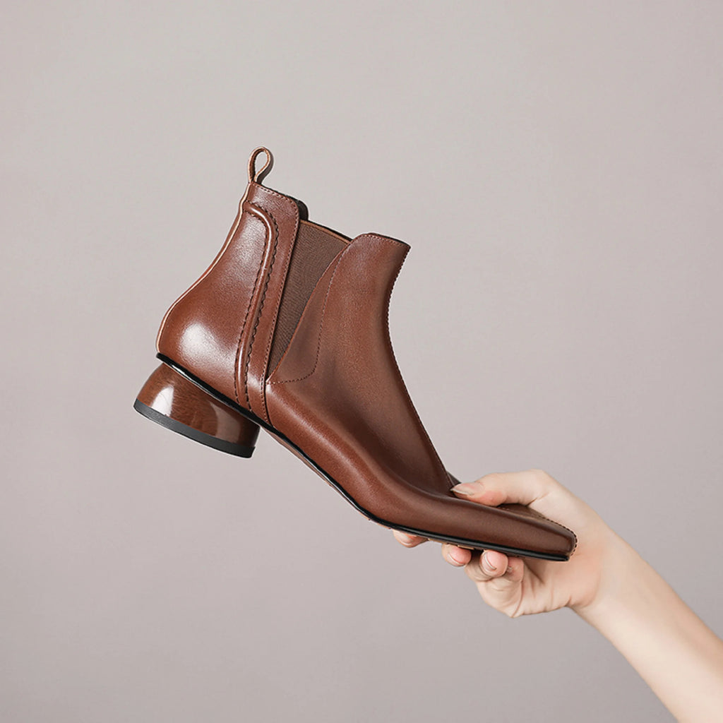 Women Handmade Genuine Leather Soft and comfortable Short Boots Square Toe Retro Street Style Winter Boots 34-40