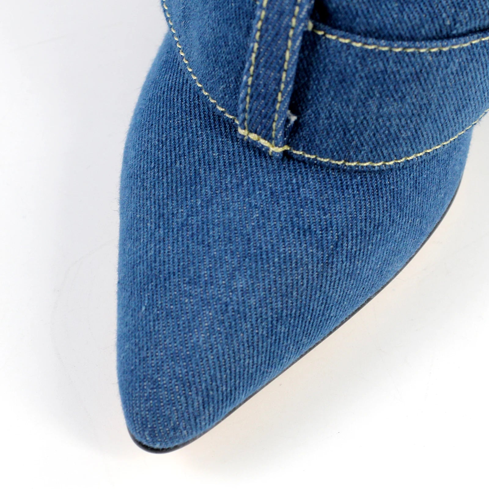 Onlymaker Woman Denim Shark Lock Pants Boots Wedge Fold Knee High Heel Handmade Brand Female Boots