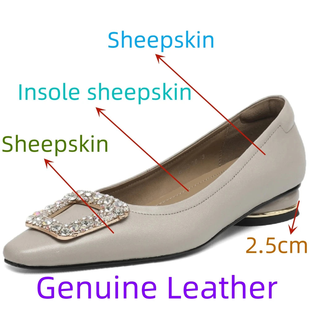 Handmade Genuine Leather Shallow Mouth Soft and comfortable Square Head Flat Sole Single Shoes Women's New 34-40