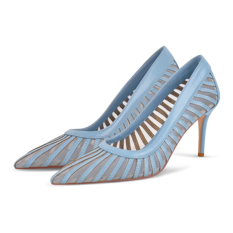 Women  Pointed Toe Mesh Pumps High Heeled Big Size  Slip On Stiletto Pumps