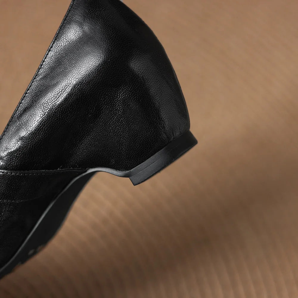 women's Handmade Genuine Leather elegant ladies Mid high heel style daily slim dress heeled shoes 34-40