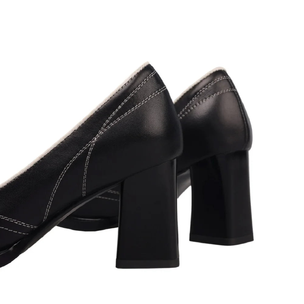New Handmade Genuine Leather Soft and comfortable Design Ladies Slim Dress Shoes Heel Vintage Single Shoes