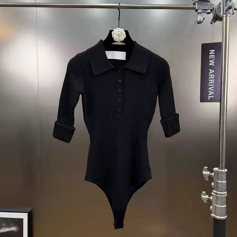 2026 Fashion New Items Slim Fit Lapel Ribbed Knit Jumpsuit For Women Solid Color Stretch With Belt Long Pants 11A08523