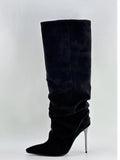 Ladies' Spring and Autumn New High Heels, Knee Length Boots, Side Zipper Folding High Barrel Fashion Large Women's Boots