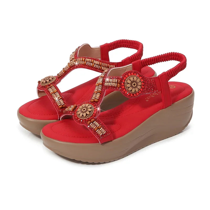 2026 Fashion Women Platform Sandals Casual Rhinestone Comfort Wedges