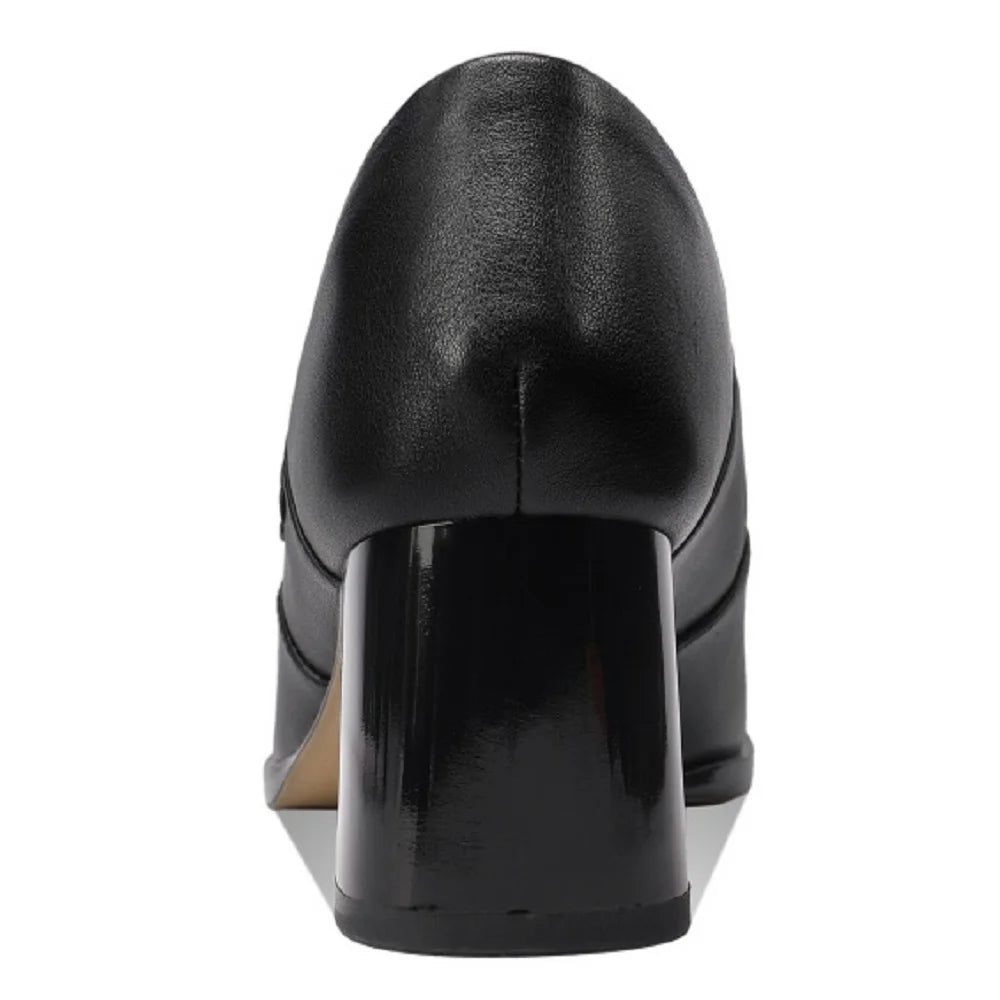 Comfortable Handmade Genuine Leather High Heels Chunky Heel Women's Shoes Versatile Deep Mouth Single Shoes 34-43