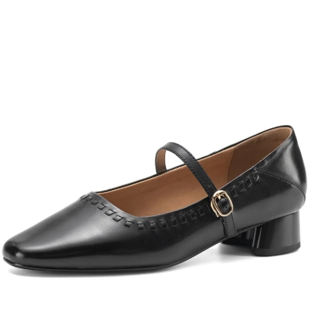 New Ladies Handmade Genuine Leather Mid Heel Bottom Lazy Easy to Wear Rubber Soft Bottom All Season Single 34-40
