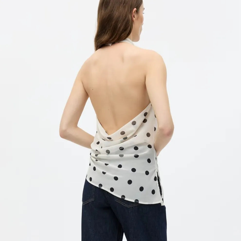 Elegant Women's Summer Halter Neck Tops Fashionable Dot Print Sleeveless Open Back Slim Fit Vest for Party Daily Wear