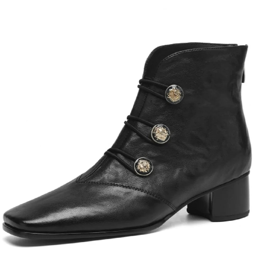 Women Handmade Genuine Leather Soft comfortable Ankle Boots Chunky Mid Heels designer Sexy Boots 34-40