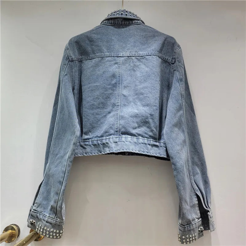 2026 Jeans Jacket Spring New Fashion Beaded Decorative Denim Jacket For Women Loose Versatile Short Long Sleeve Coat Female 11A08644