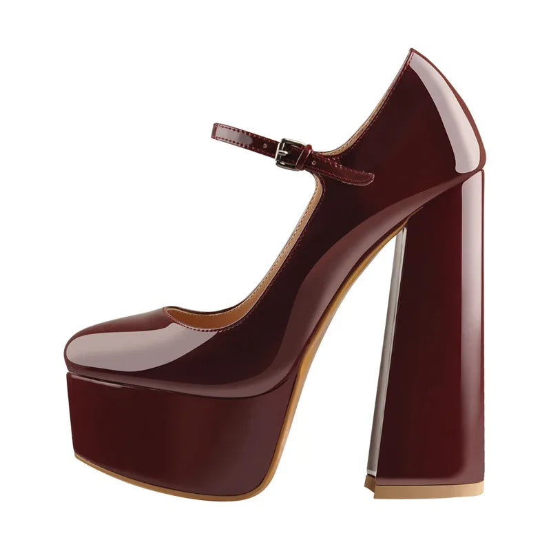 Women Pumps Mary-Jane Platform Black Pink Chunky 16CM High Heels Ankle Strap Dress Party Hoof Heel Plus Size Shoes