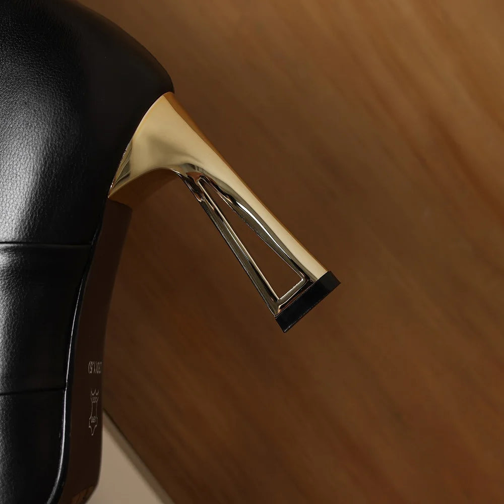 Women Handmade Genuine Leather Shoes Pointed Toe Elegent High Heel Ankle Boots Daily Shoes 34-40