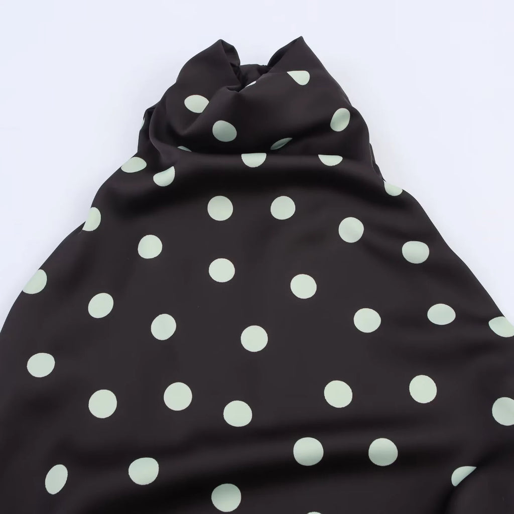 2026 Autumn New Romantic Vacation Storm Point Printed Neck Hanging Collar Bareback Sleeveless Dress