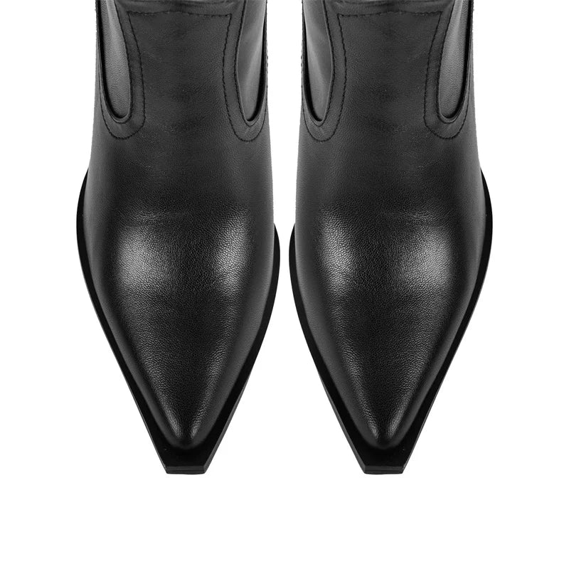 Onlymaker Women Pointed Toe Black Matte Over The Knee Boots Chunky Heel Lace- UP Winter Boots